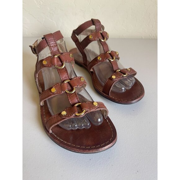 Cole Haan 9.5B Gladiator Sandals Ankle Strap Brown Gold Leather - Picture 2 of 10